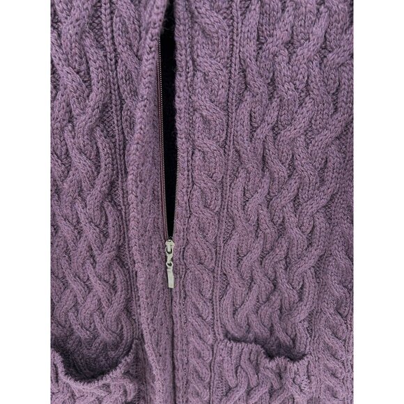 Aran Crafts Womens XL Purple Cable Knit Cardigan100% Merino Wool Made In Ireland - Picture 5 of 11